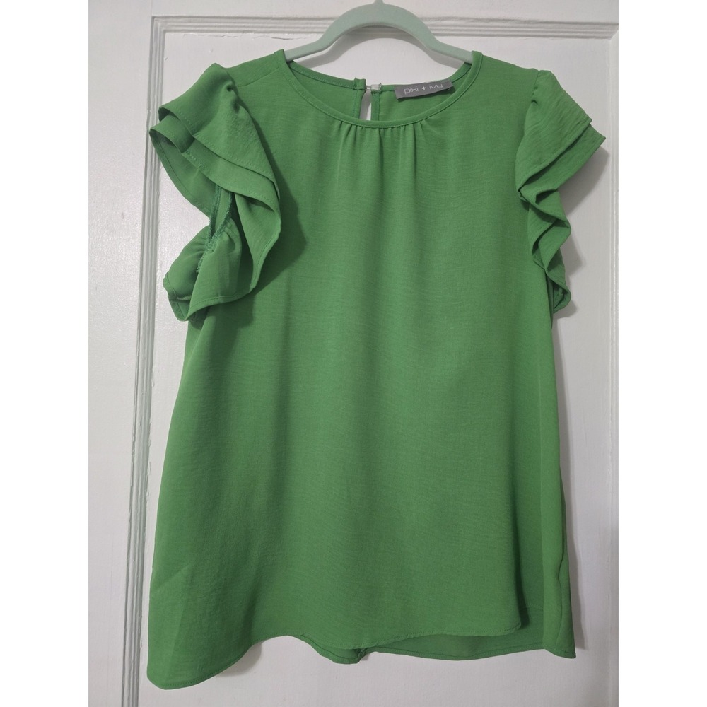 Pixi + Ivy Green Flutter Sleeve Blouse Size Medium